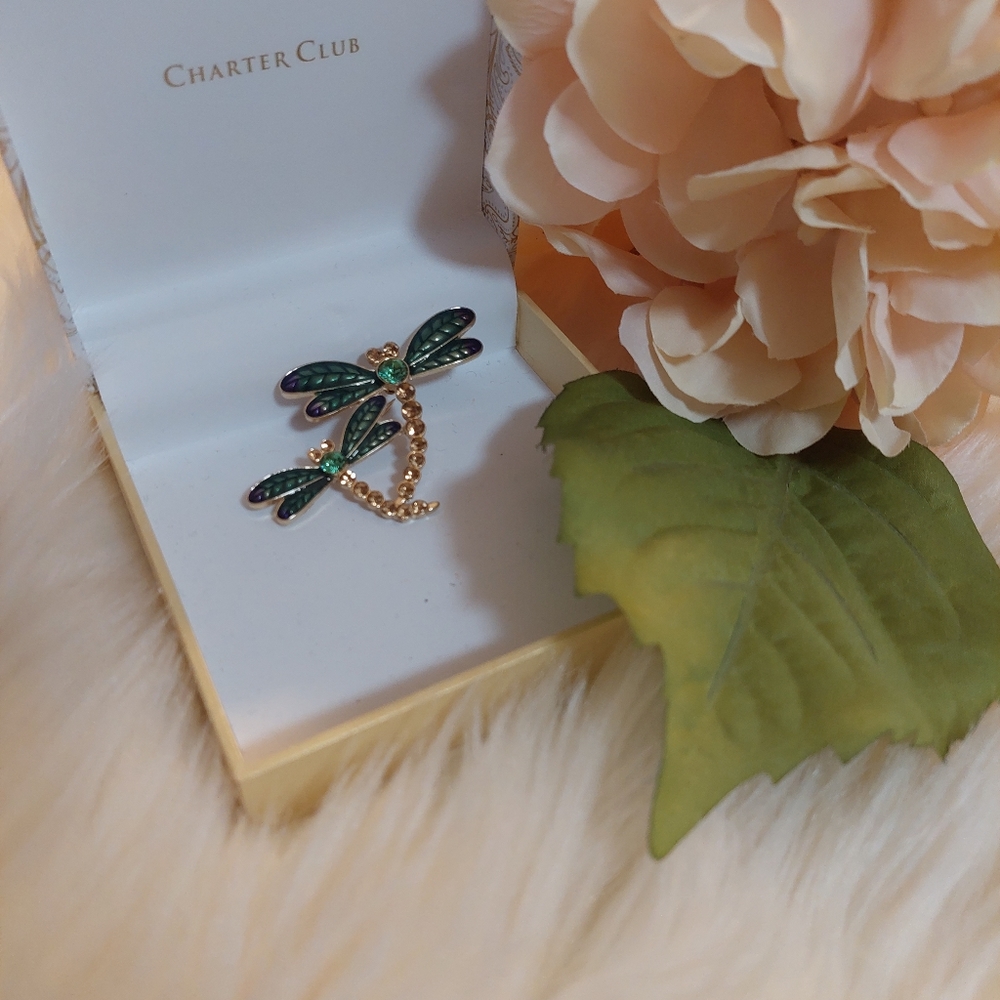 Anne Klein double dragonfly brooch